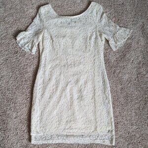 Tulle Dress Womens Sz M Cream Lace Ruffle Sleeve Femi Bridal Engagement Shower